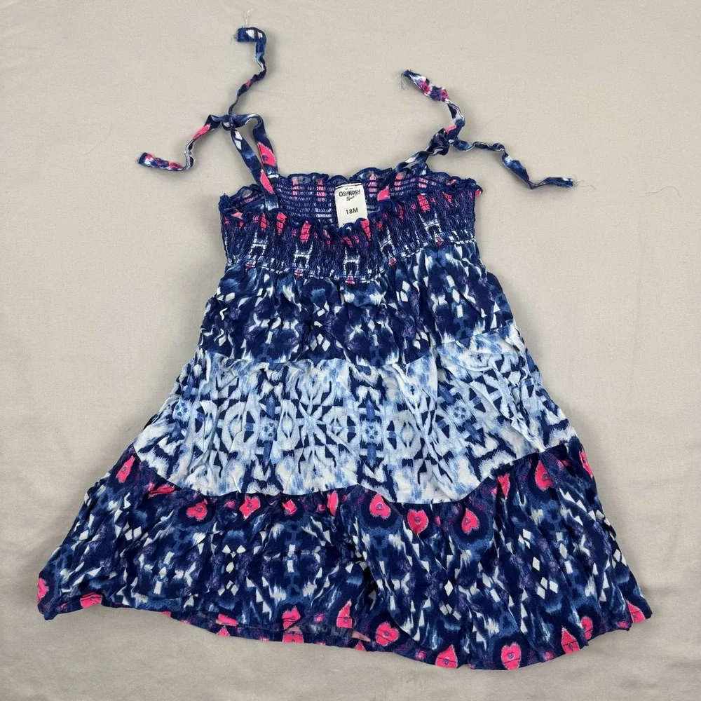 OSHKOSH BGOSH‎ Toddlers Sundress Smocked Navy/Pink flowers - 18M